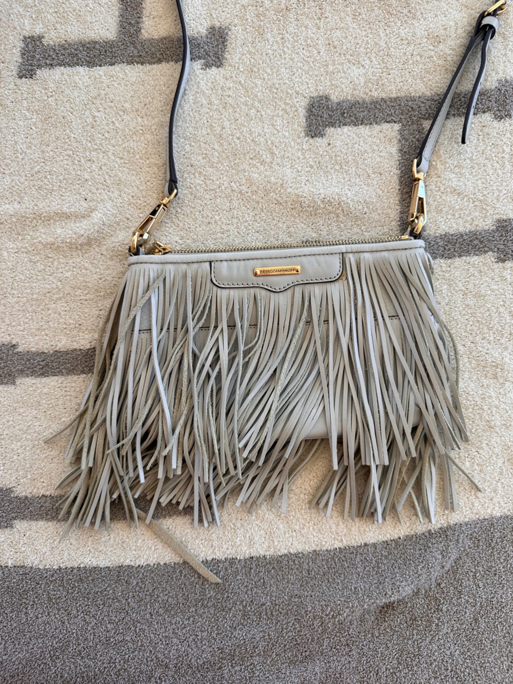 Fringe Crossbody Bag in Light Gray Minkoff